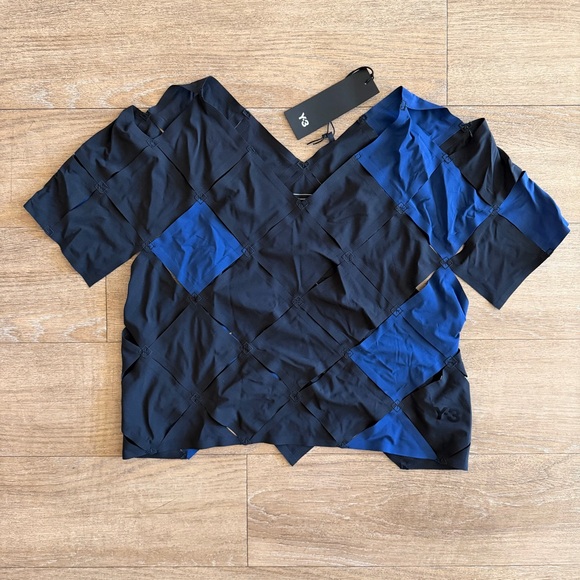 Y-3 Pants - Adidas Y-3 puzzle Black and Blue Patchwork Crop Top women XS